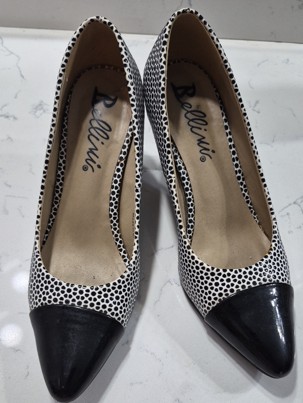 Bellini Black & White Pointed Toe Heels